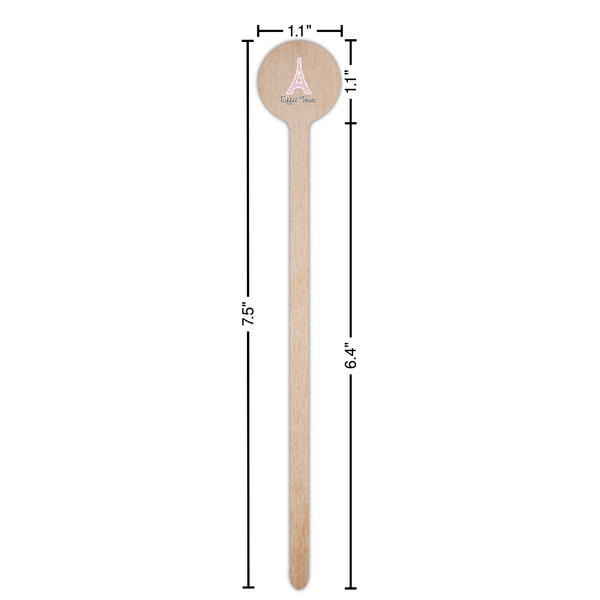 Eiffel Tower Wooden 7.5" Stir Stick - Round - Dimensions