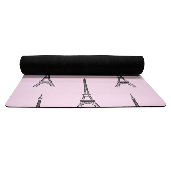 Eiffel Tower Yoga Mat Rolled up Black Rubber Backing