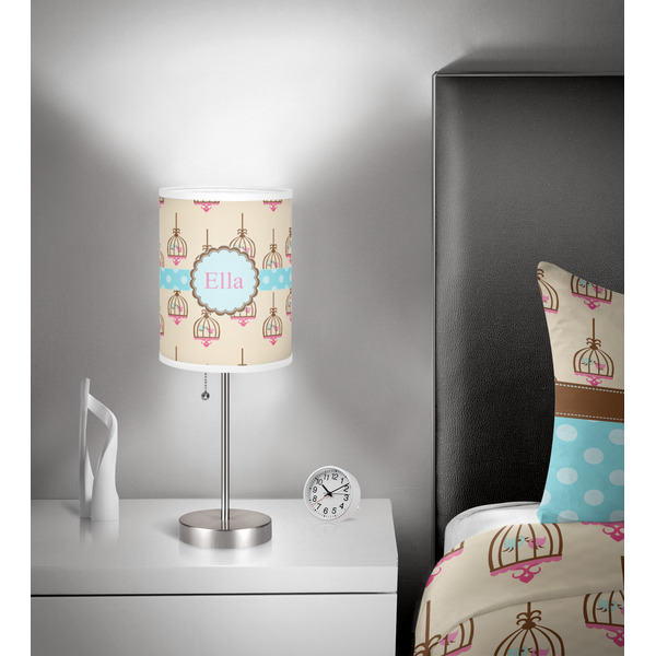Kissing Birds 7 inch drum lamp shade - in room