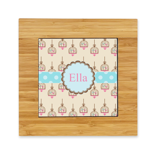 Custom Kissing Birds Bamboo Trivet with Ceramic Tile Insert (Personalized)