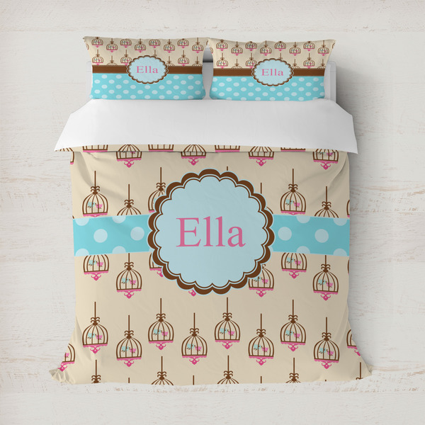 Custom Kissing Birds Duvet Cover Set - Full / Queen (Personalized)