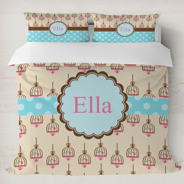 Custom Kissing Birds Duvet Cover Set - King (Personalized)