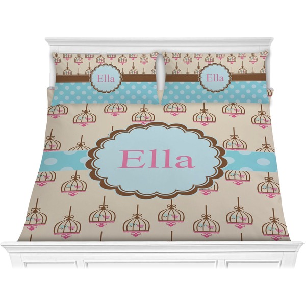 Custom Kissing Birds Comforter Set - King (Personalized)