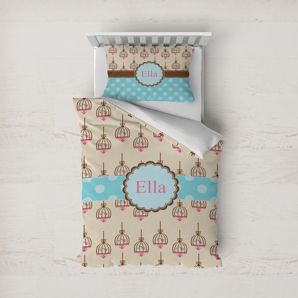 Custom Kissing Birds Duvet Cover Set - Twin (Personalized)