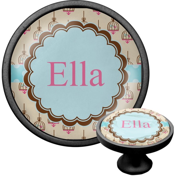 Custom Kissing Birds Cabinet Knob (Black) (Personalized)