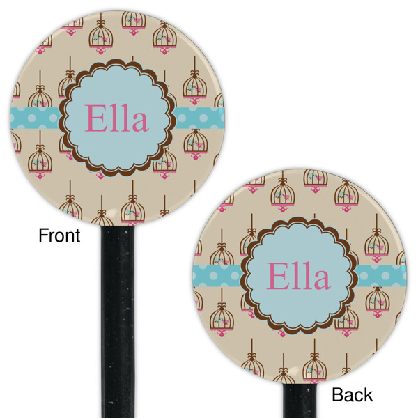 Kissing Birds Black Plastic 5.5" Stir Stick - Double Sided - Round - Front & Back