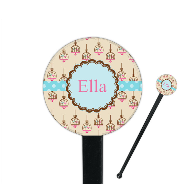 Custom Kissing Birds 7" Round Plastic Stir Sticks - Black - Single Sided (Personalized)