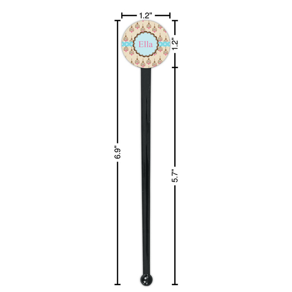 Kissing Birds Black Plastic 7" Stir Stick - Round - Dimensions