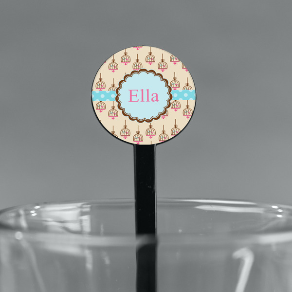 Kissing Birds Black Plastic 7" Stir Stick - Round - Main