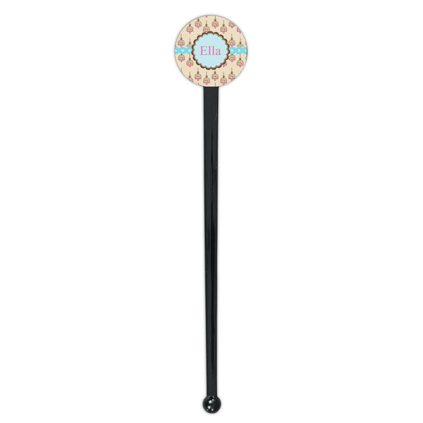 Kissing Birds Black Plastic 7" Stir Stick - Round - Single Stick