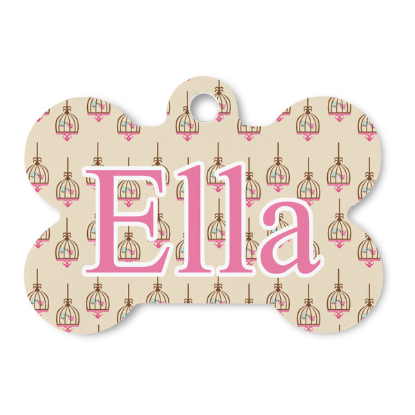 Custom Kissing Birds Bone Shaped Dog ID Tag (Personalized)