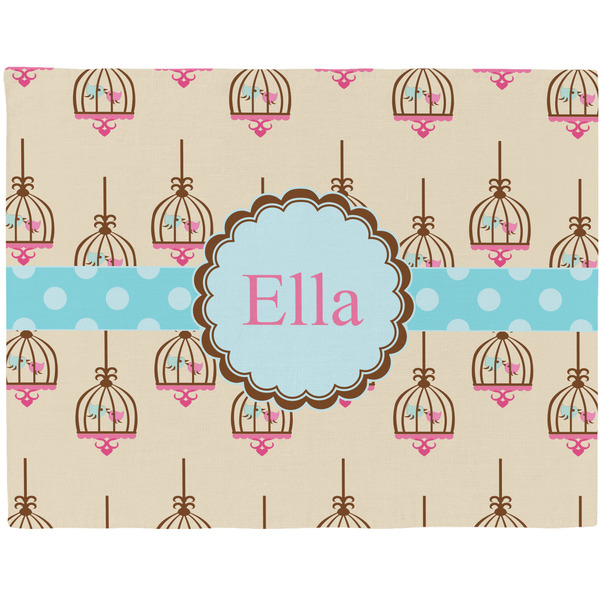 Custom Kissing Birds Woven Fabric Placemat - Twill w/ Name or Text