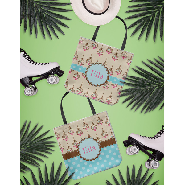 Kissing Birds Canvas Tote Lifestyle Front and Back- 13x13