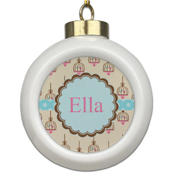 Kissing Birds Ceramic Ball Ornament (Personalized)