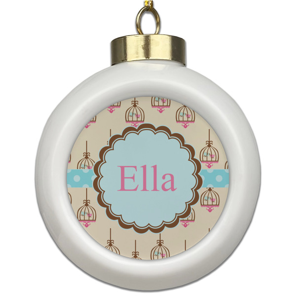 Custom Kissing Birds Ceramic Ball Ornament (Personalized)