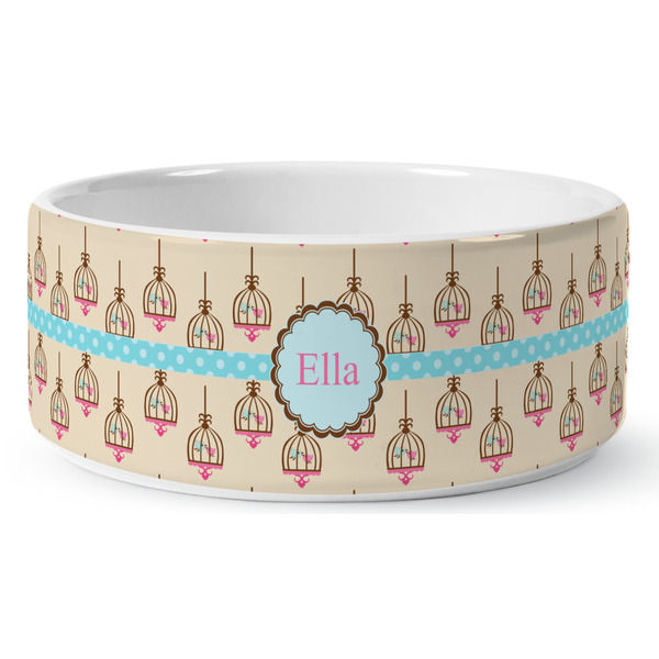 Kissing Birds Ceramic Dog Bowl - Medium - Front