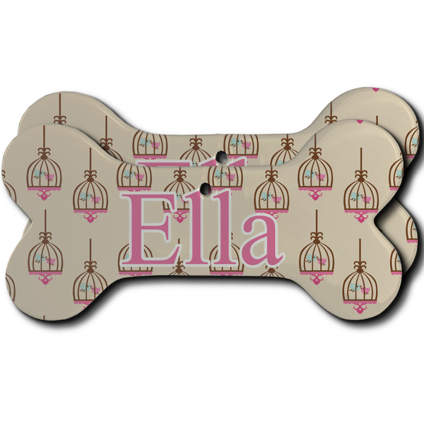 Custom Kissing Birds Ceramic Dog Ornament - Front & Back w/ Name or Text