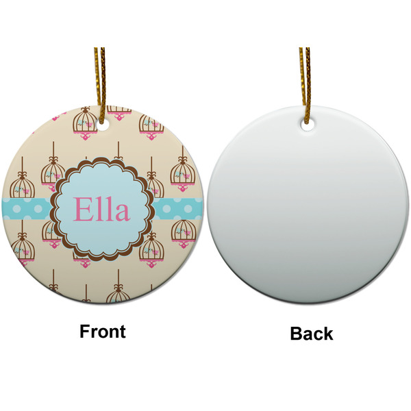 Kissing Birds Ceramic Flat Ornament - Circle Front & Back (APPROVAL)