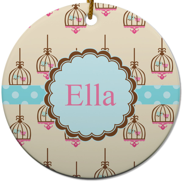 Kissing Birds Ceramic Flat Ornament - Circle (Front)