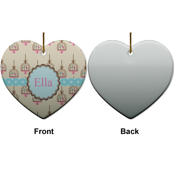 Kissing Birds Ceramic Flat Ornament - Heart Front & Back (APPROVAL)