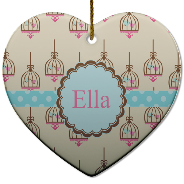 Kissing Birds Ceramic Flat Ornament - Heart (Front)