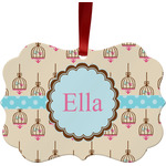 Kissing Birds Metal Frame Ornament - Double Sided w/ Name or Text