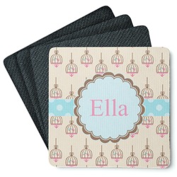 Kissing Birds Square Rubber Backed Coasters - Set of 4 (Personalized)