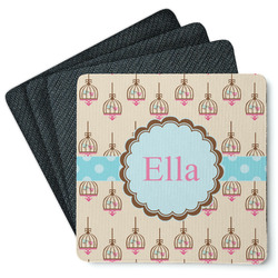 Kissing Birds Square Rubber Backed Coasters - Set of 4 (Personalized)