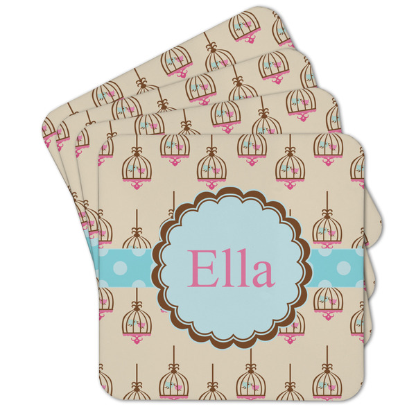 Custom Kissing Birds Cork Coaster - Set of 4 w/ Name or Text