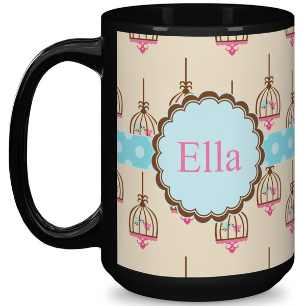 Custom Kissing Birds 15 Oz Coffee Mug - Black (Personalized)