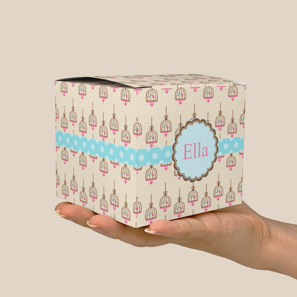 Kissing Birds Cube Favor Gift Box - On Hand - Scale View