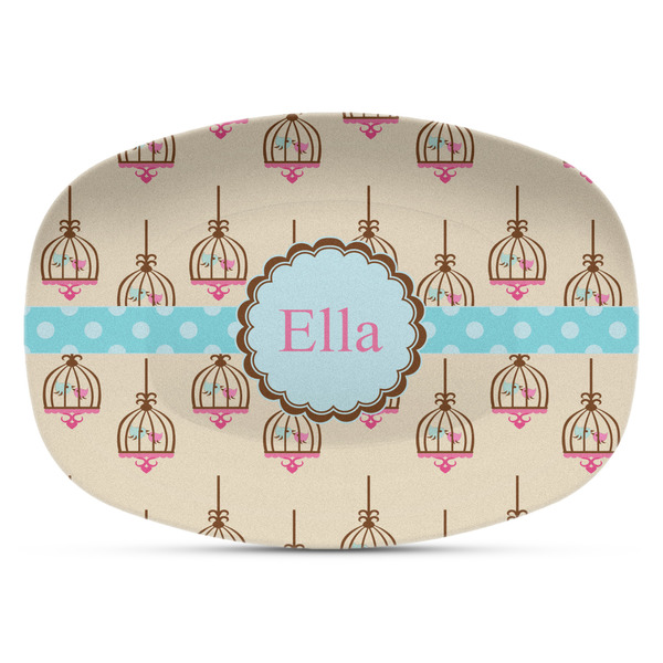 Custom Kissing Birds Plastic Platter - Microwave & Oven Safe Composite Polymer (Personalized)