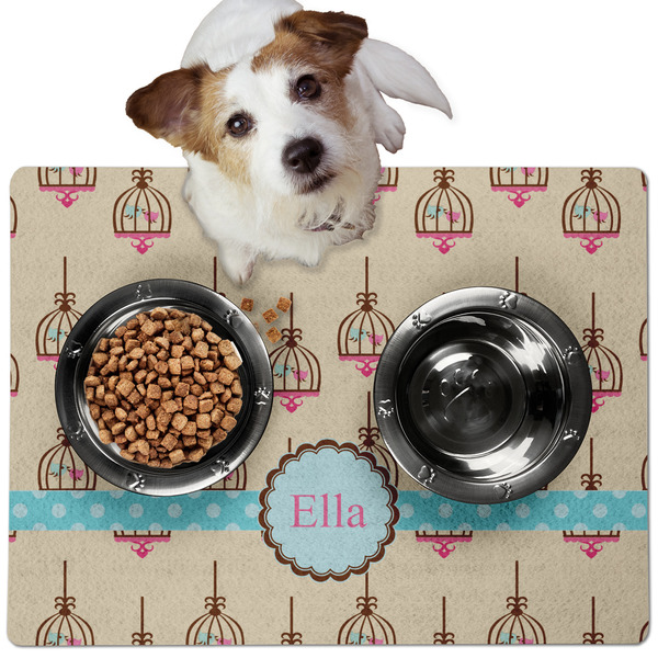 Custom Kissing Birds Dog Food Mat - Medium w/ Name or Text