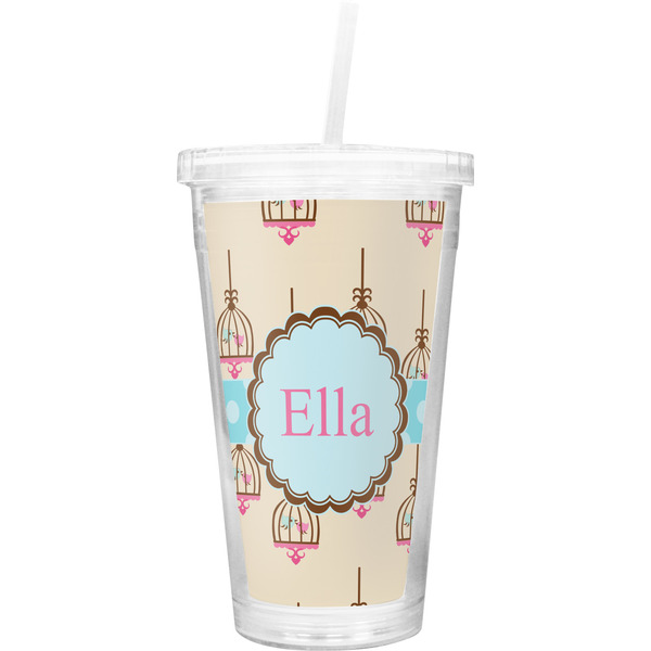 Custom Kissing Birds Double Wall Tumbler with Straw (Personalized)