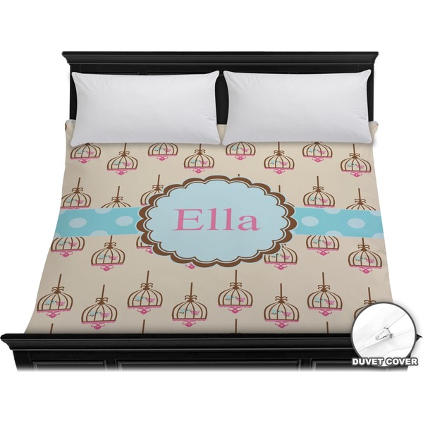 Custom Kissing Birds Duvet Cover - King (Personalized)