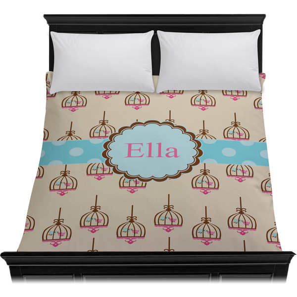 Kissing Birds Duvet Cover - Queen - On Bed - No Prop