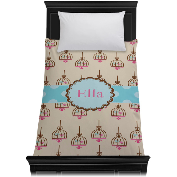 Kissing Birds Duvet Cover - Twin - On Bed - No Prop