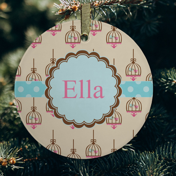 Kissing Birds Frosted Glass Ornament - Round (Lifestyle)