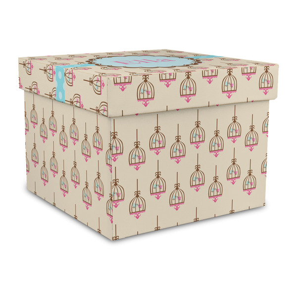 Custom Kissing Birds Gift Box with Lid - Canvas Wrapped - Large (Personalized)