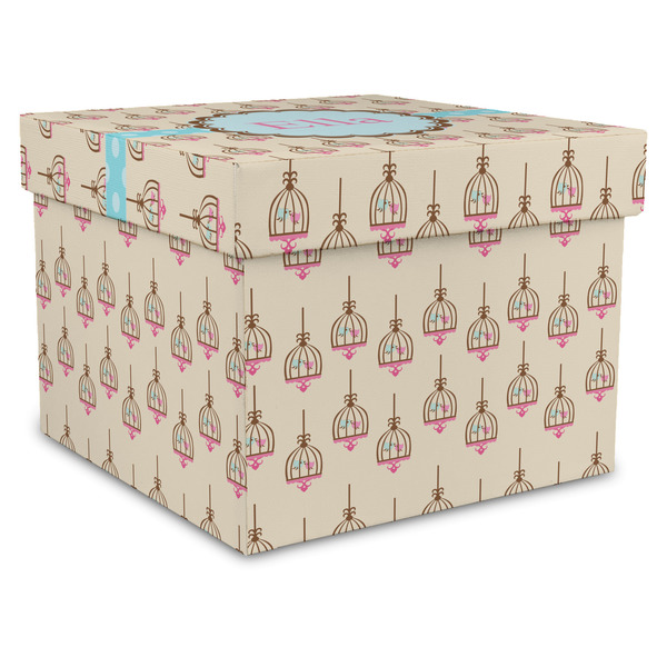 Custom Kissing Birds Gift Box with Lid - Canvas Wrapped - X-Large (Personalized)