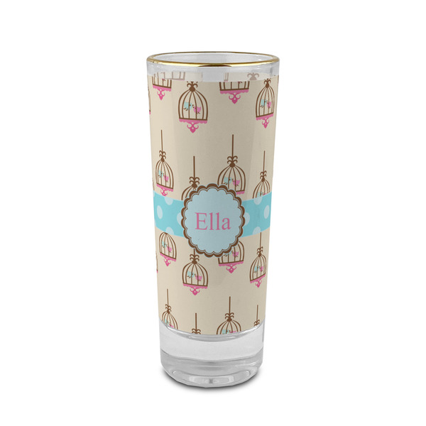 Custom Kissing Birds 2 oz Shot Glass -  Glass with Gold Rim - Single (Personalized)