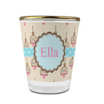 Kissing Birds Glass Shot Glass - 1.5 oz - with Gold Rim - Set of 4 (Personalized)