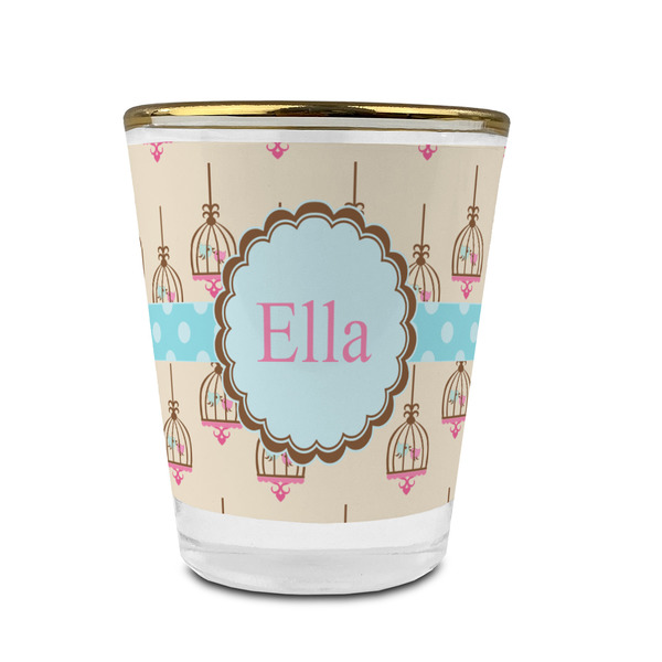 Kissing Birds Glass Shot Glass - With gold rim - FRONT