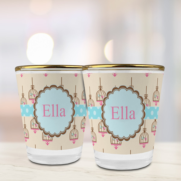 Kissing Birds Glass Shot Glass - with gold rim - LIFESTYLE