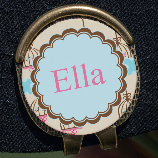 Kissing Birds Golf Ball Marker Hat Clip - Gold - Close Up