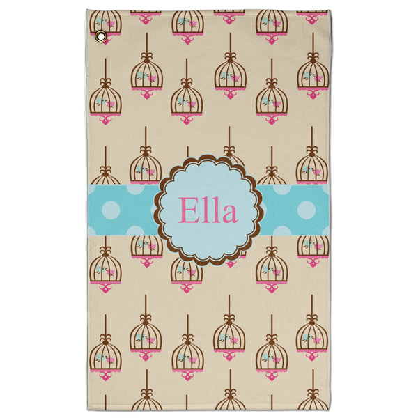 Custom Kissing Birds Golf Towel - Poly-Cotton Blend - Large w/ Name or Text