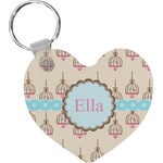 Kissing Birds Heart Plastic Keychain w/ Name or Text