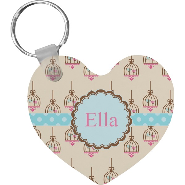 Custom Kissing Birds Heart Plastic Keychain w/ Name or Text