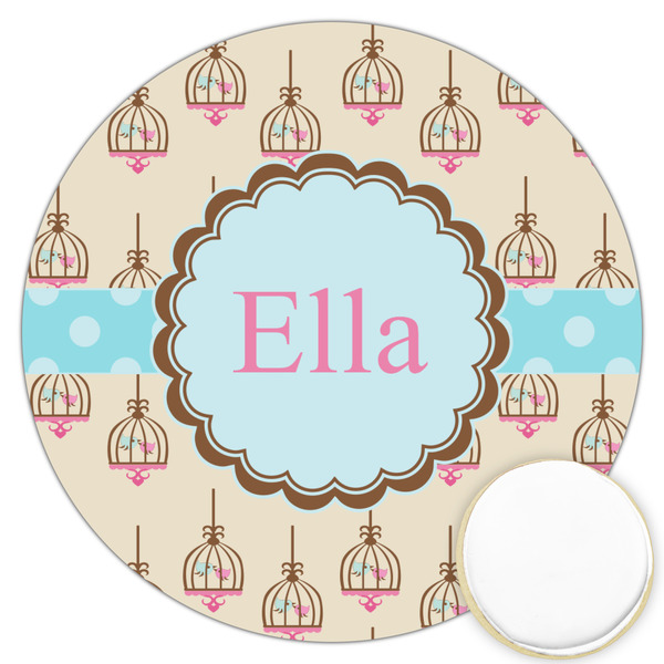 Custom Kissing Birds Printed Cookie Topper - 3.25" (Personalized)