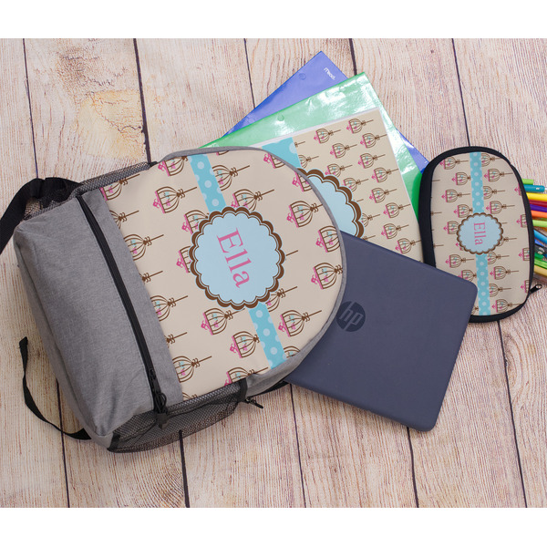 Kissing Birds Large Backpack - Gray - With Stuff